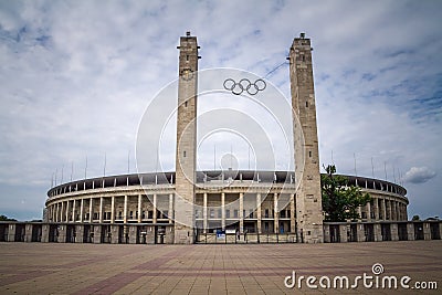 Germany; Police car in front of the Berlin Olympic stadium Editorial Stock Photo