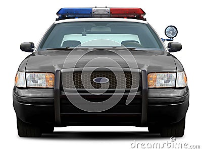 Police car front view. Stock Photo