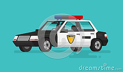 Police car on isolated background. Vector illustration in a flat Cartoon Illustration