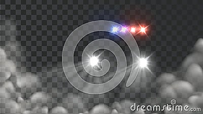 Police Car Light And Blink Siren In Fog Vector Vector Illustration