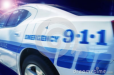 Police car at night moving high speed action photo Stock Photo