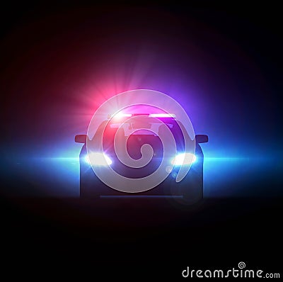 Police car pursued in the dark. Stock Photo