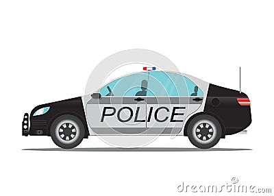 Police car side view isolated on white background. Vector Illustration