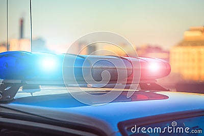 Police car on the street close up Stock Photo