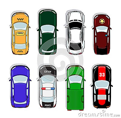 Police car and taxi, sports sedan icons Vector Illustration