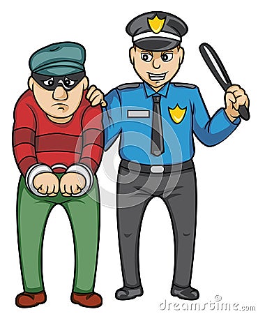 Police catch thief cartoon design illustration Vector Illustration