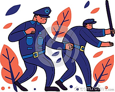 The police are catching criminals illustration in doodle style Vector Illustration