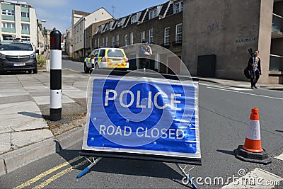 Police Closed Road Sign Editorial Stock Photo