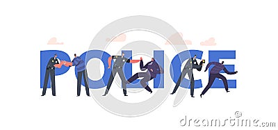 Police Concept, Officer Characters Catching Pickpocket Thief And Robber In Mask. Policemen On Duty, City Patrol Vector Illustration
