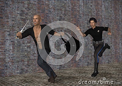 Police Cop Chasing Robber Snatching Purse Illustration Stock Photo