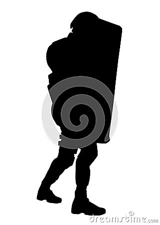 Policeman with anti riot shield vector silhouette Vector Illustration