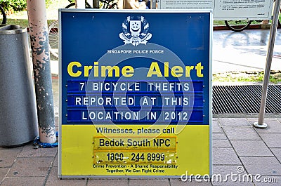 Police crime alert notice: Singapore Editorial Stock Photo