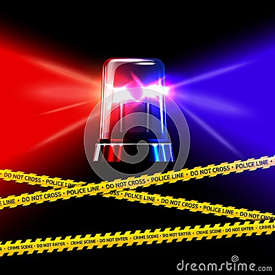 Police crime scene yellow tape and red with blue Vector Illustration