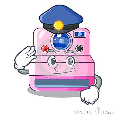 Police cute retro instant camera on cartoon Vector Illustration