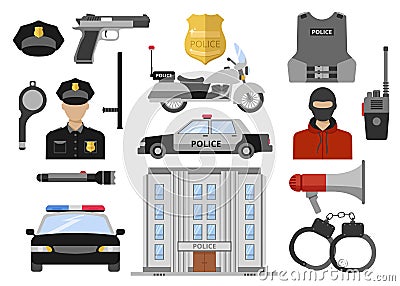 Police Decorative Flat Icons Set Vector Illustration