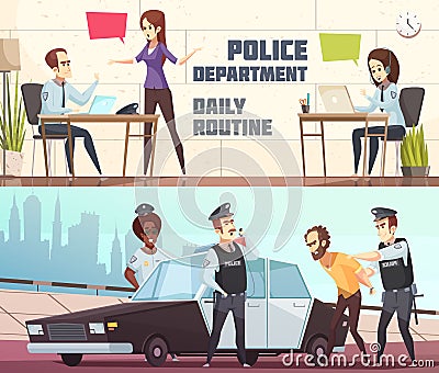 Police Department Horizontal Banners Vector Illustration