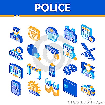 Police Department Isometric Icons Set Vector Vector Illustration
