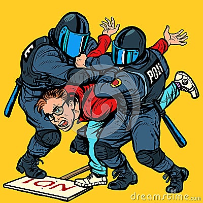 Police detain a protester, the violence against the opposition Vector Illustration