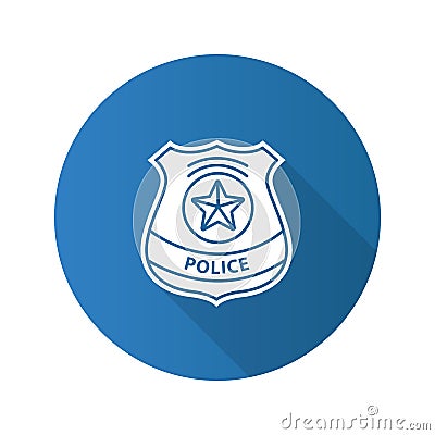 Police detective badge flat design long shadow glyph icon Vector Illustration