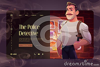 Police detective cartoon landing, investigator Vector Illustration