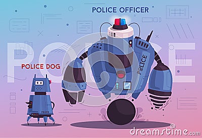 Police drone robot. Patrol cop with artificial intelligence Vector Illustration