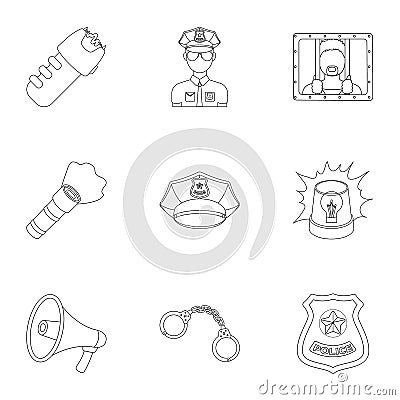 Police equipment, police, prisoners, protection of citizens.Police icon in set collection on outline style vector symbol Vector Illustration