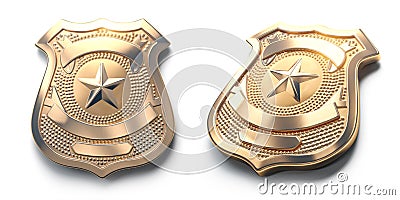 Police golden metal badge isolated on white Sign and symbol of police Cartoon Illustration