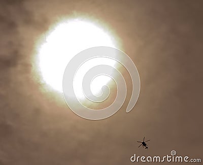 Police helicopter in the Sun Stock Photo