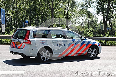Police of highway patrol in action after collision on Motorway A20 at Nieuwerkerk aan den IJssel in the Netherlands Editorial Stock Photo