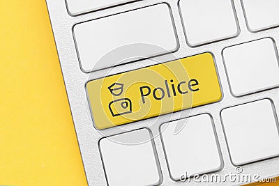 Police icon on the keyboard. Online help call concept Stock Photo