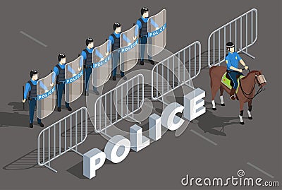 Police Isometric Composition Vector Illustration