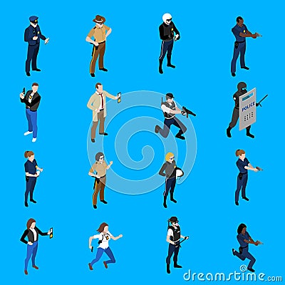 Police Isometric Icons Vector Illustration