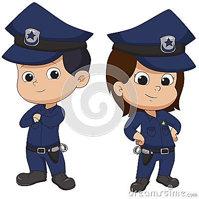 Police kid standing. Vector Illustration