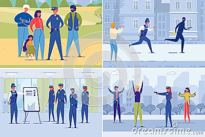 Police and Law Enforcement Departments Work Set. Vector Illustration