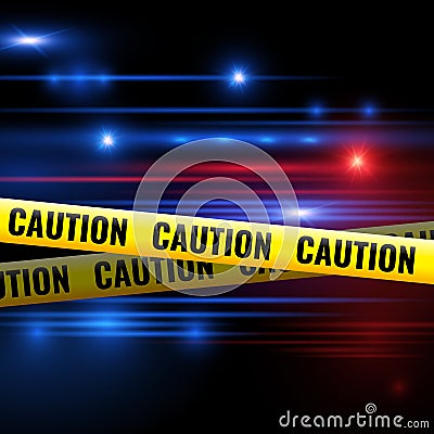 Police lights and caution tapes Vector Illustration