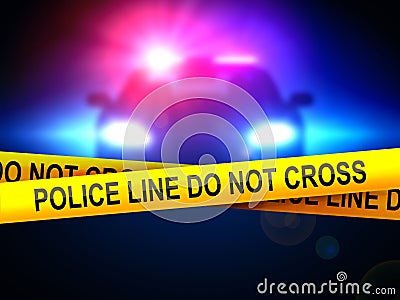 Police line not cross on a background of a police car in the dark. Stock Photo