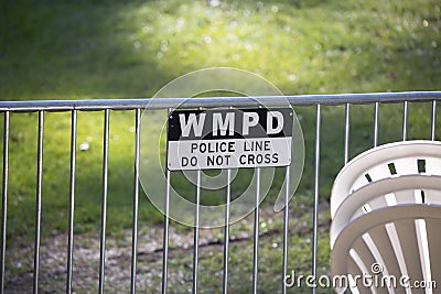 Police Line Sign Editorial Stock Photo