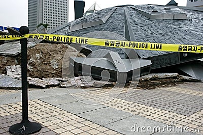 Police Line on Unidentified Object Stock Photo