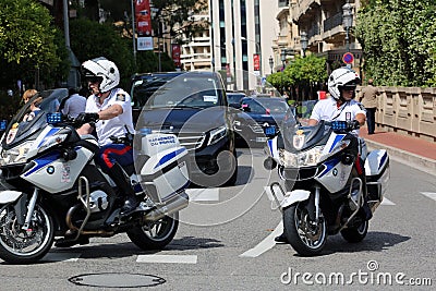 Police Motorcyclists Escort of the Prince of Monaco Editorial Stock Photo