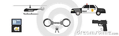 Police Object and Equipment as Security Protection Vector Set Vector Illustration