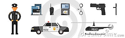 Police Object and Equipment as Security Protection Vector Set Vector Illustration