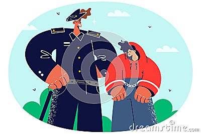 Police officer arrest teen child Vector Illustration