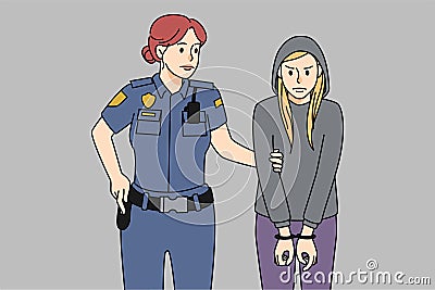 Police officer arrest teen girl criminal Vector Illustration