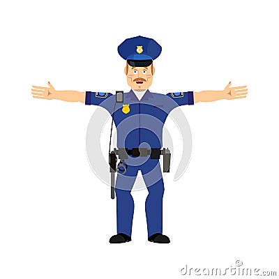 Police officer Happy Emoji isolated. Policeman merry emotion Vector Illustration