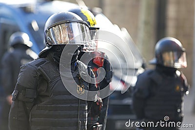 Police officer helmet detail during council of ministers Editorial Stock Photo