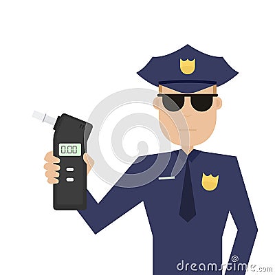 Police officer holding breath alcohol tester Vector Illustration