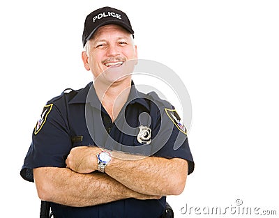 Police Officer Laughing Stock Photo