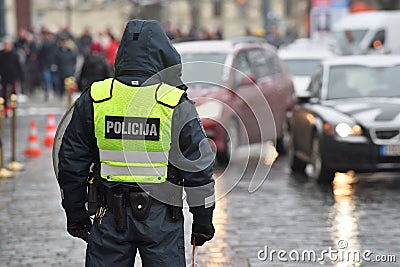 Police officer managing road traffic Stock Photo