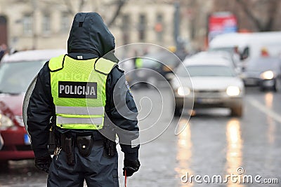 Police officer managing road traffic Stock Photo