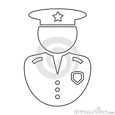 Police Officer Outline Icon. Black and white illustration pictogram icon depicting uniformed law enforcement officer with hat and Vector Illustration